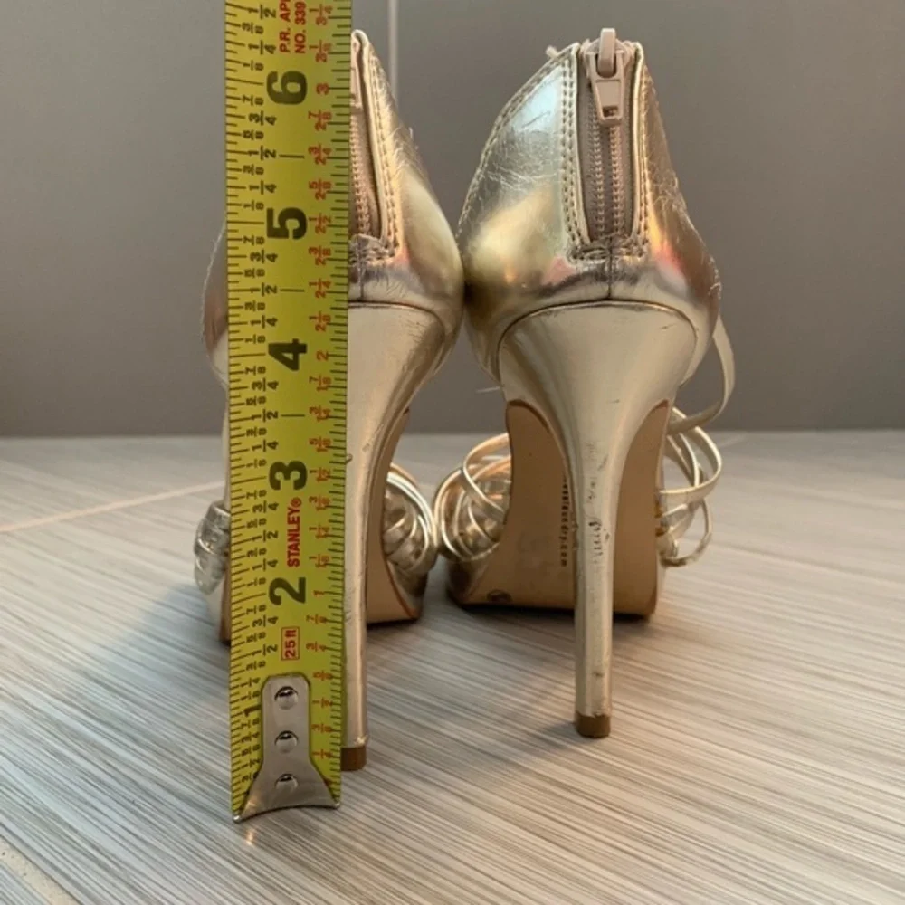 Chinese Laundry gold strappy platform heels